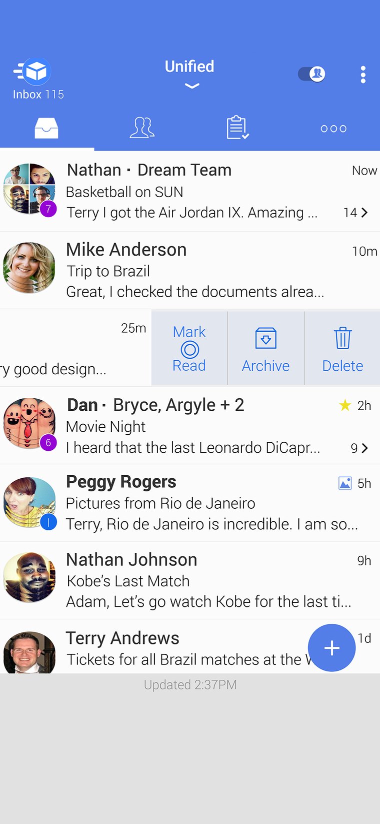TypeApp unified inbox with swipe actions